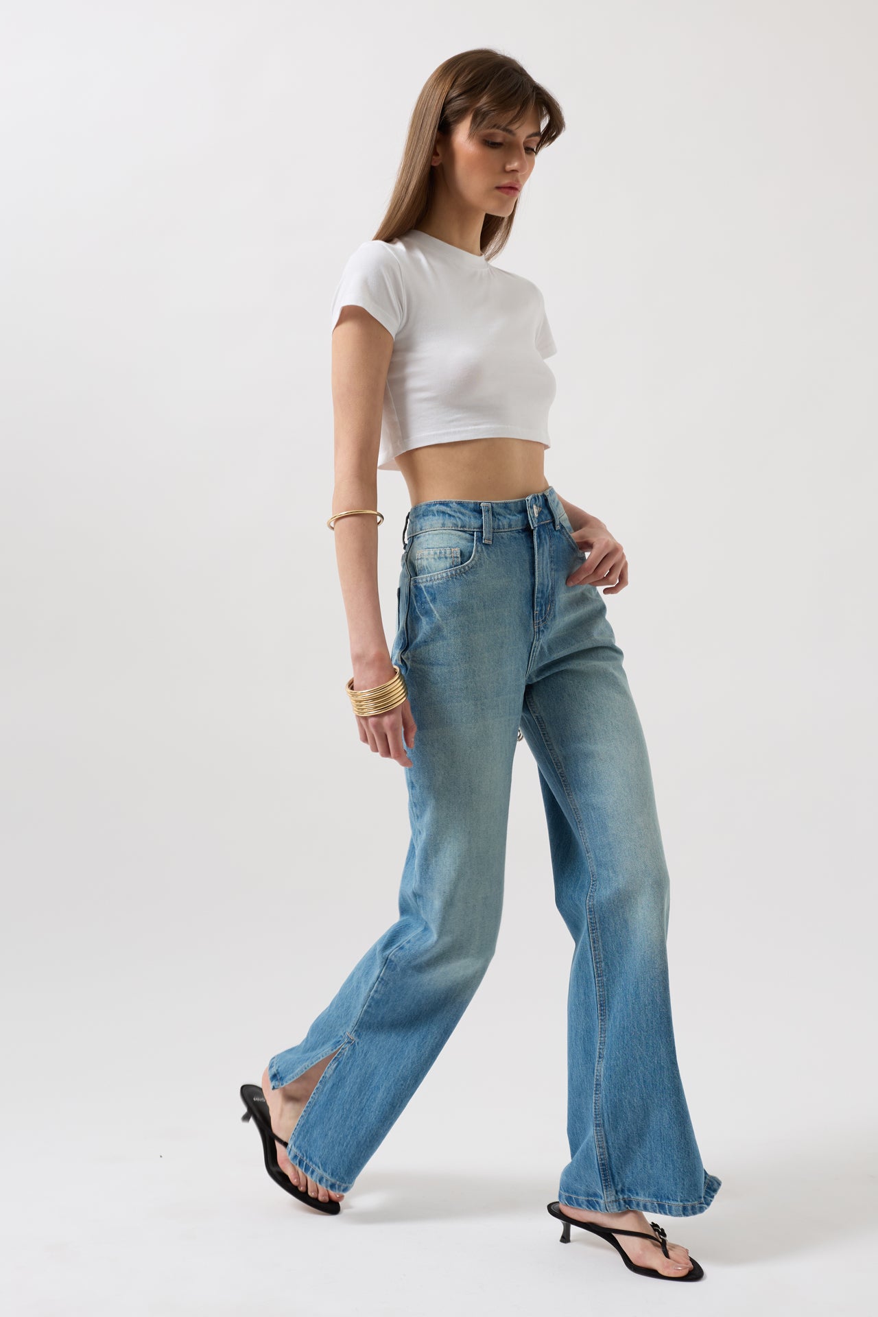 Split Hem High-Waisted Wide Leg Jeans