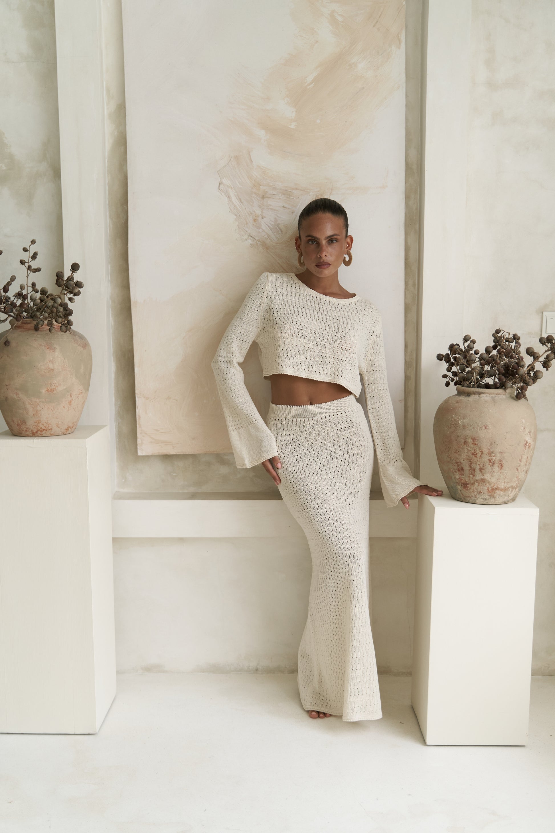 Jazmine Crew Neck Sweater Crop Skirt Suit