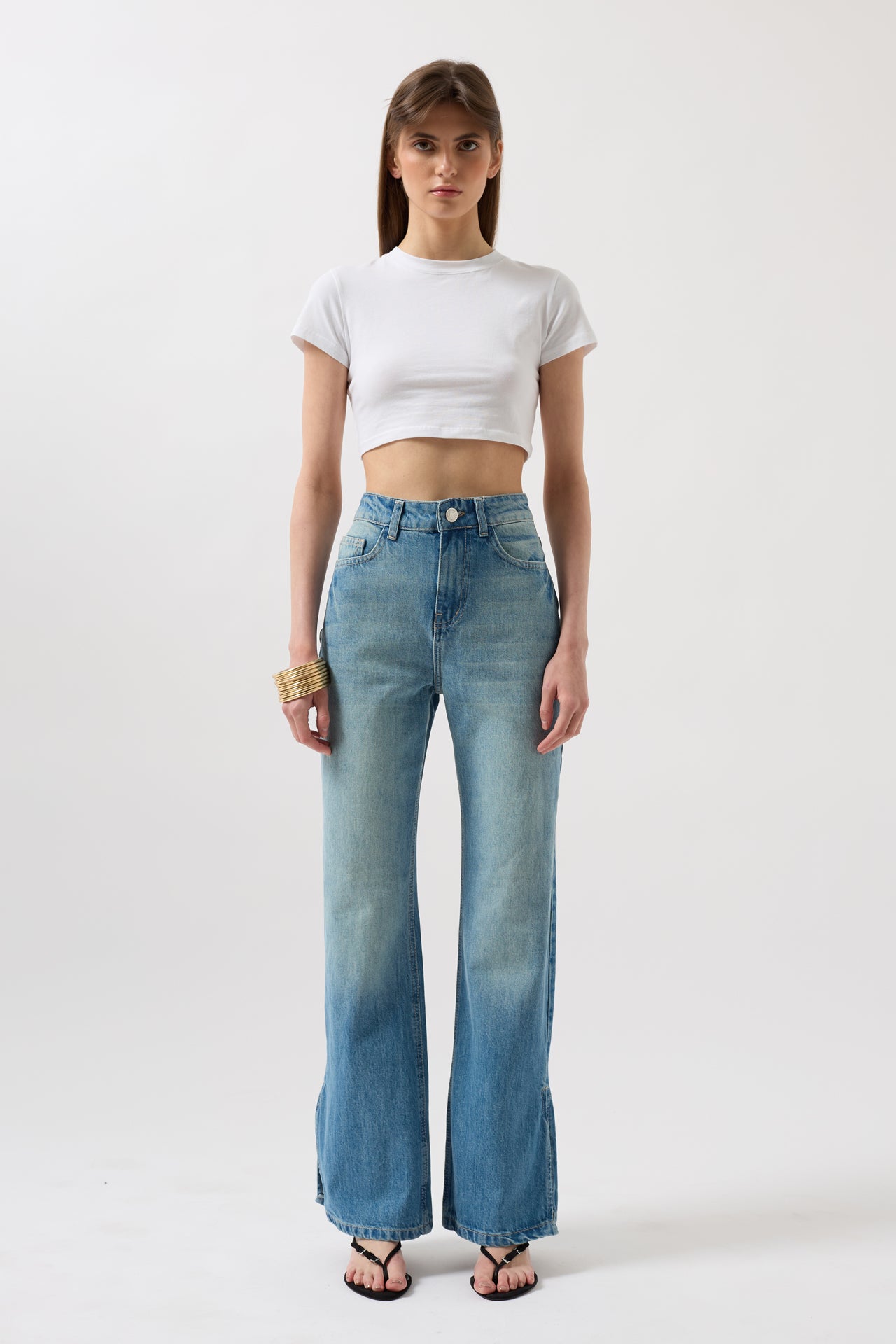 Split Hem High-Waisted Wide Leg Jeans