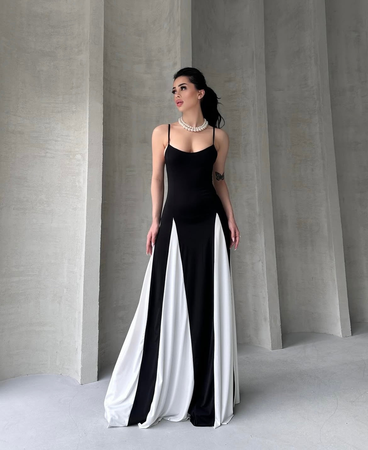 Dalmi Black and White Gown
