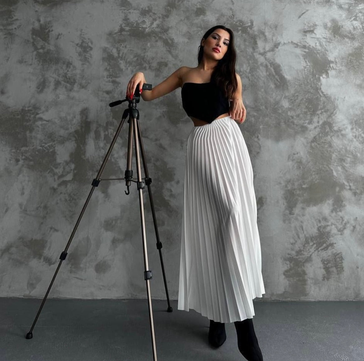 White Maxi Pleated Skirt
