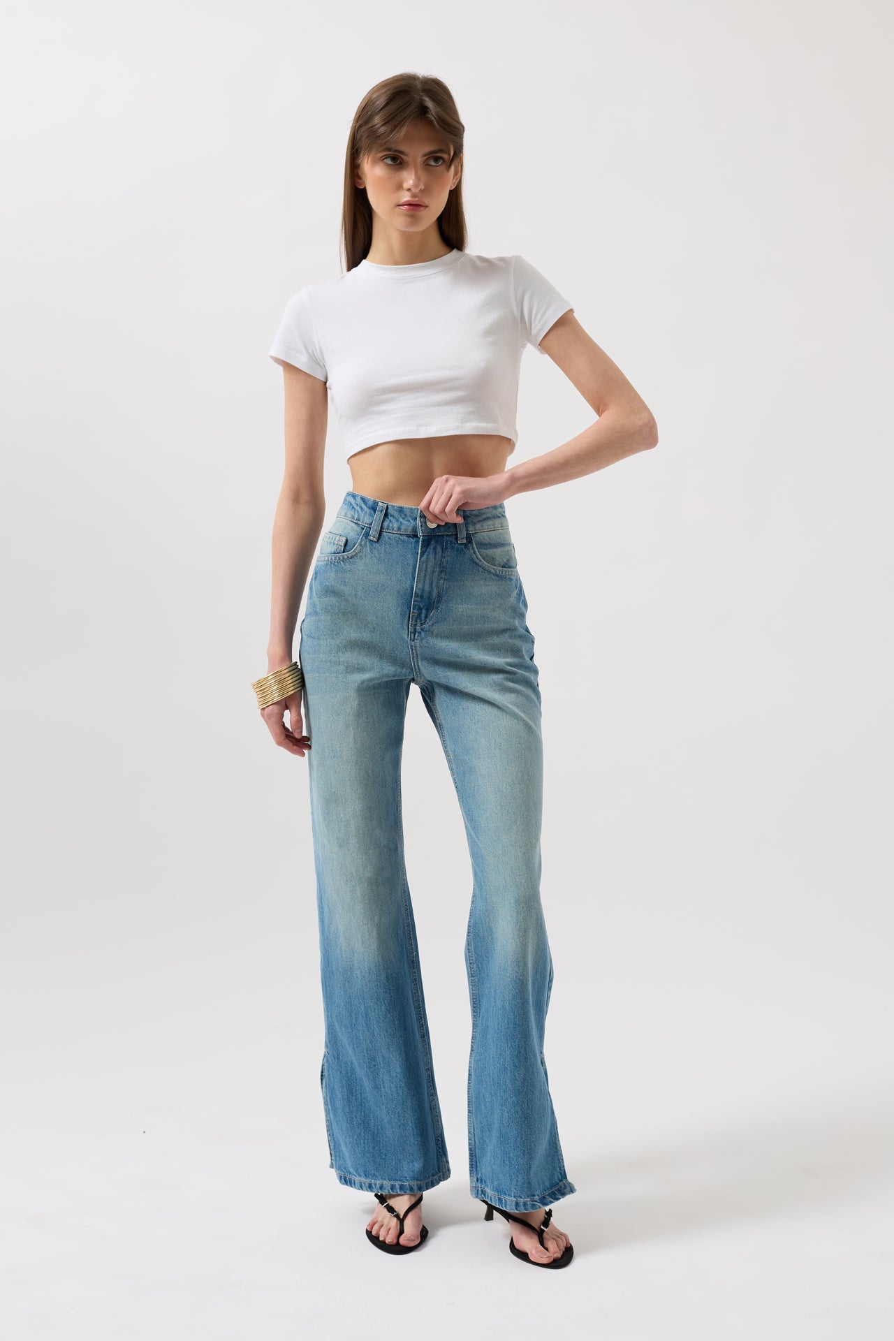 Split Hem High-Waisted Wide Leg Jeans
