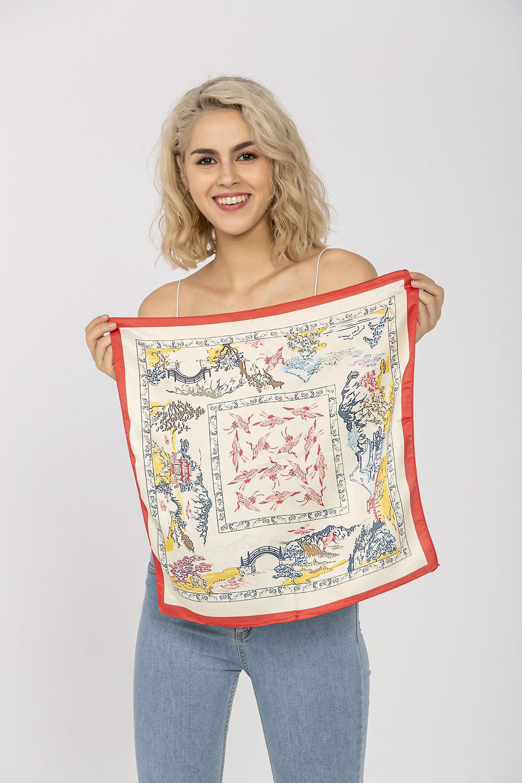 Bordered Red Scarf