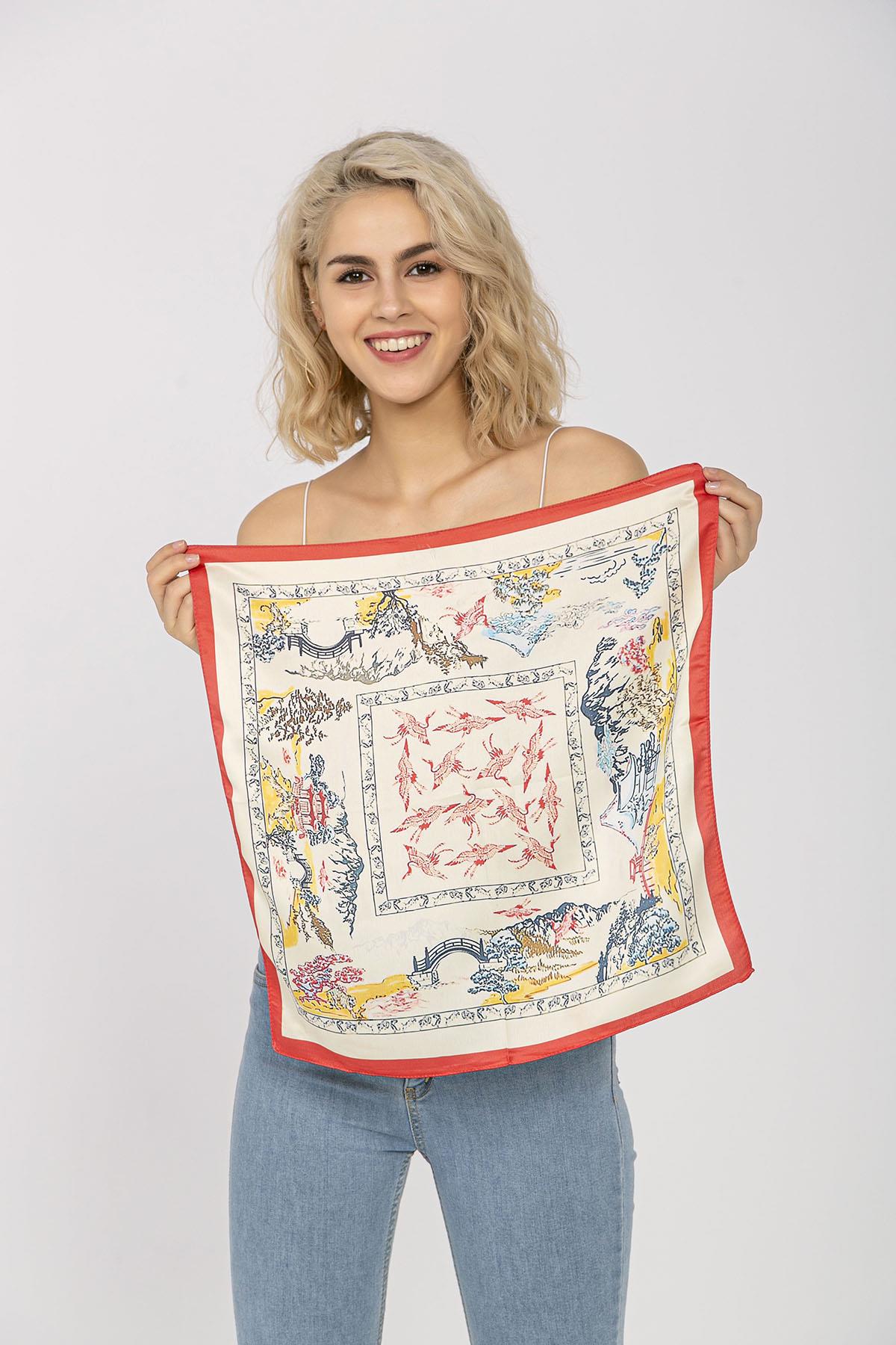 Bordered Red Scarf