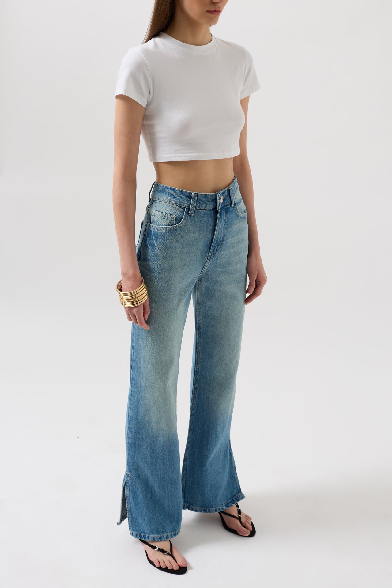 Split Hem High-Waisted Wide Leg Jeans
