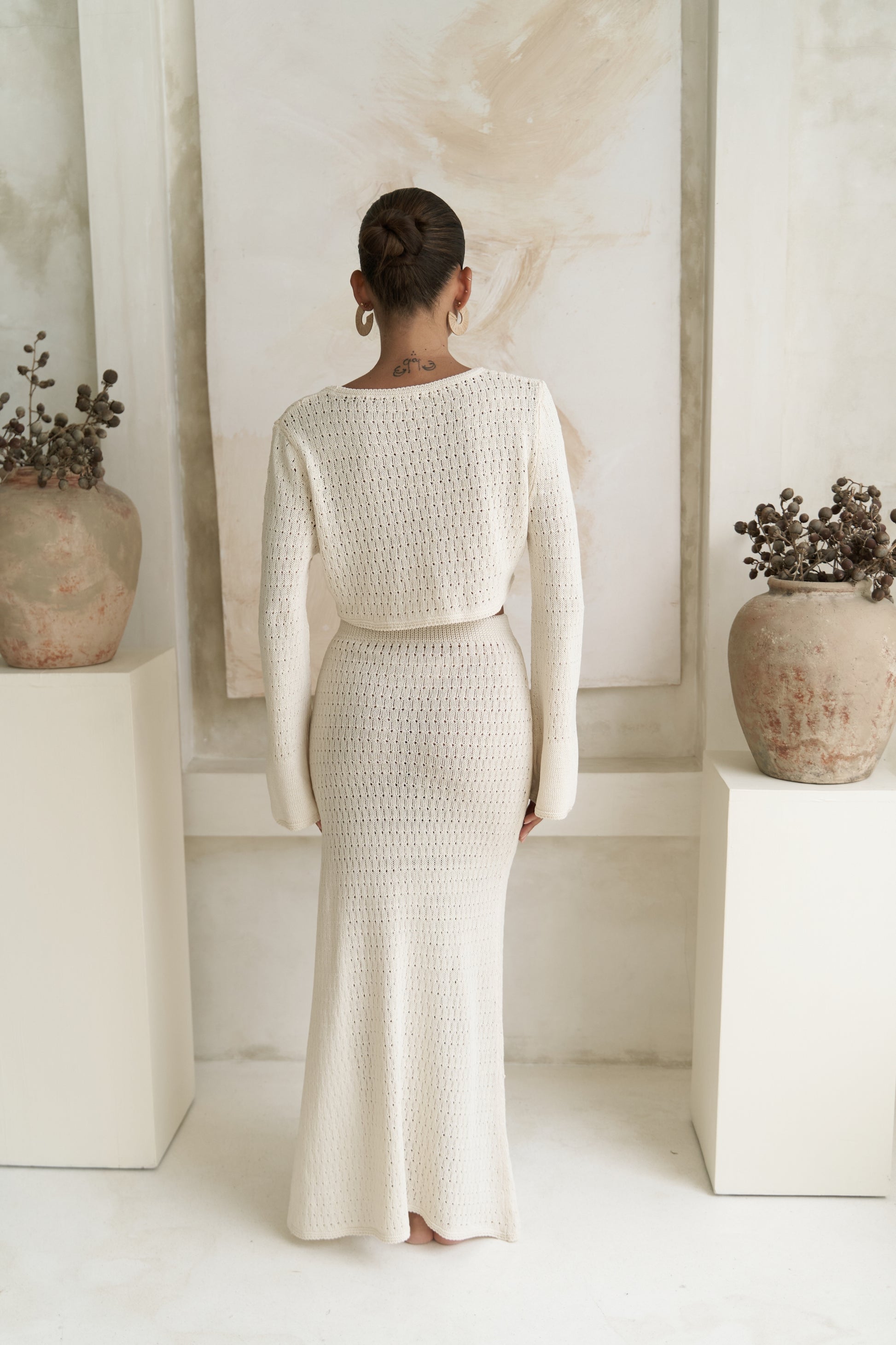 Jazmine Crew Neck Sweater Crop Skirt Suit