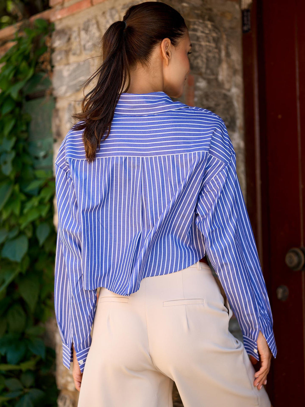 Poplin Cropped Blue Shirt