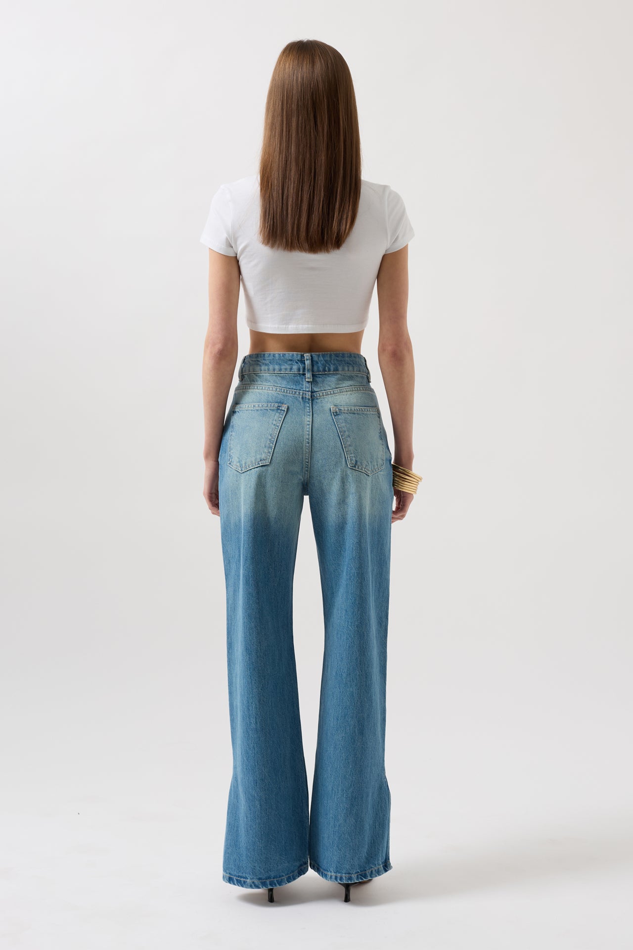 Split Hem High-Waisted Wide Leg Jeans